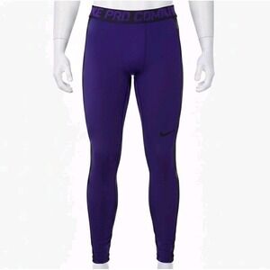 Nike Pro Combat Hyperwarm Compression Pants Mens Small Purple Athletic Leggings